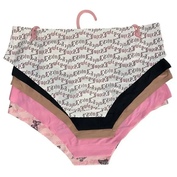 Juicy Couture Bikini Briefs Pink, Butterfly, Black, Beige Panties 5 Piece Set XL - Picture 2 of 4
